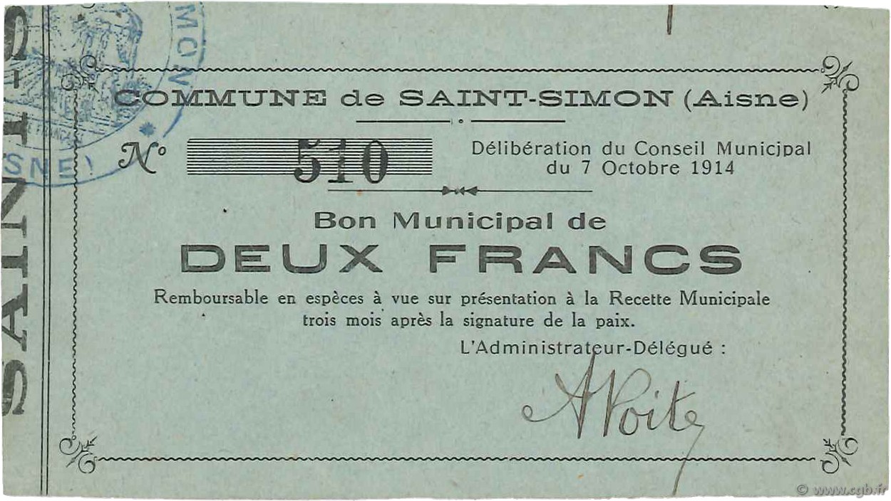 2 Francs FRANCE Regionalismus und verschiedenen  1914 JP.02-2101 fVZ