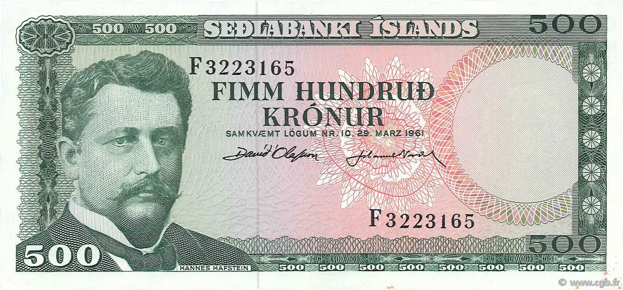 500 Kronur ISLAND  1961 P.45a fST+