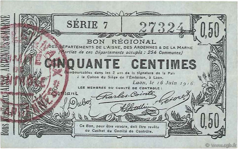 50 Centimes FRANCE regionalismo e varie  1916 JP.02-1308 SPL