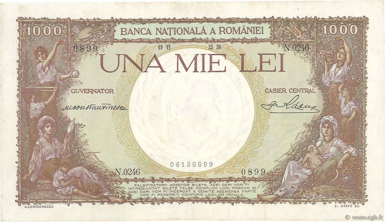1000 Lei RUMANIA  1936 P.044a MBC+