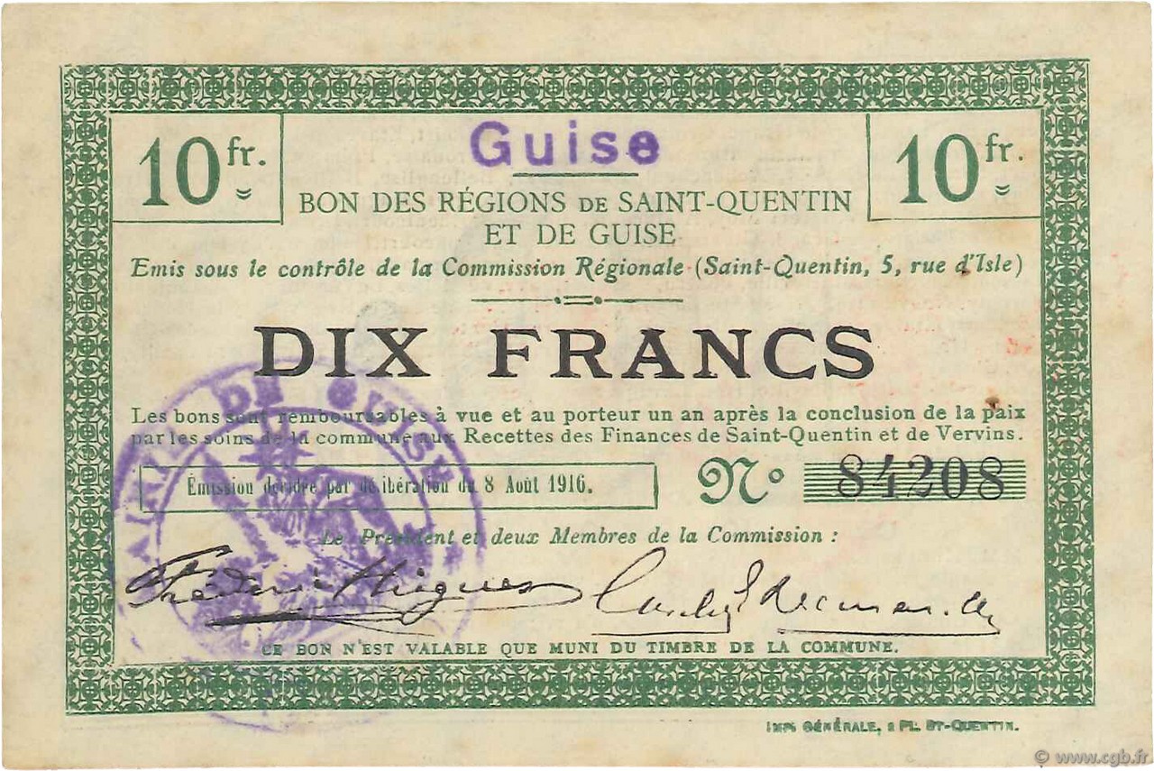 10 Francs FRANCE regionalism and various  1916 JP.02-1125.SQG XF