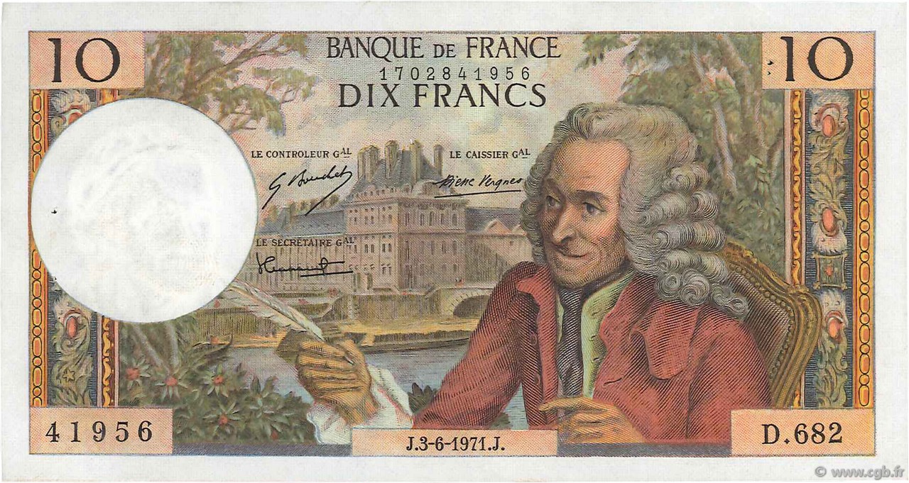 10 Francs VOLTAIRE FRANKREICH  1971 F.62.50 VZ+