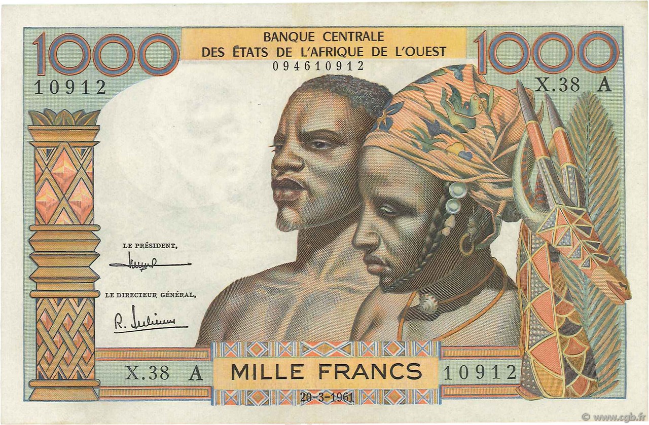 1000 Francs ÉTATS DE L AFRIQUE DE L OUEST  1961 P.103Ac TTB+