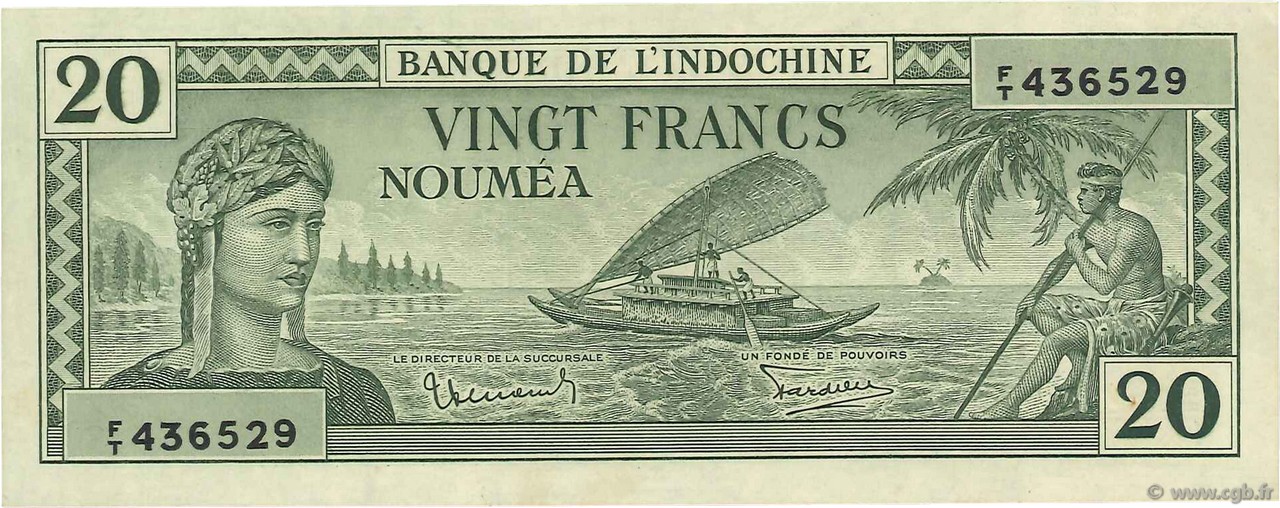 20 Francs NOUVELLE CALÉDONIE  1944 P.49 q.FDC