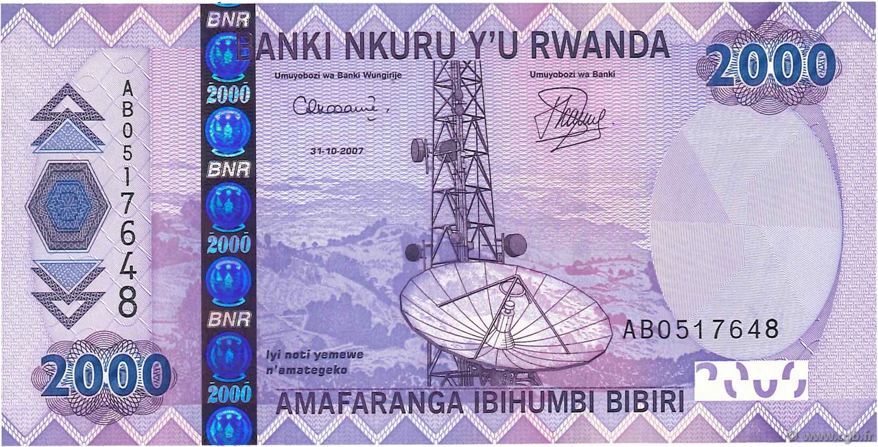 2000 Francs RWANDA  2007 P.36 UNC