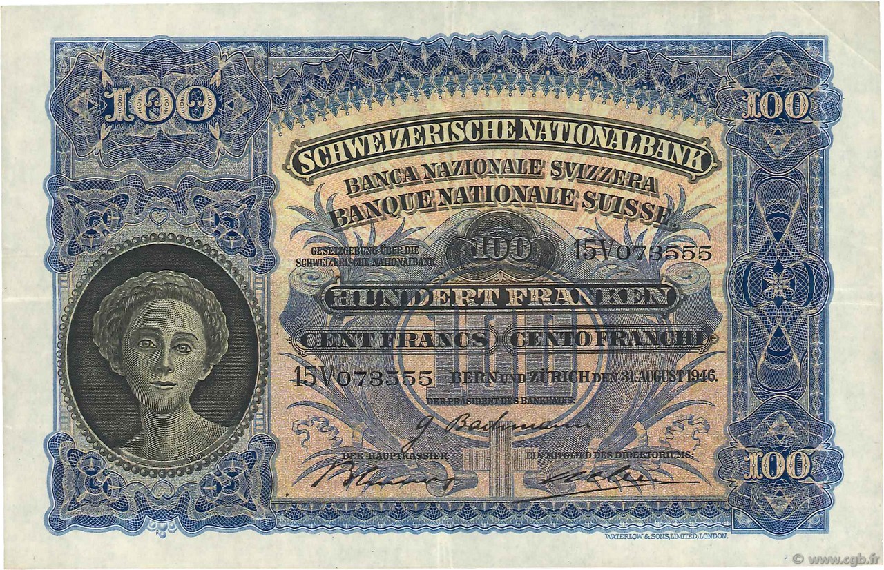 100 Francs SUISSE  1946 P.35t q.SPL