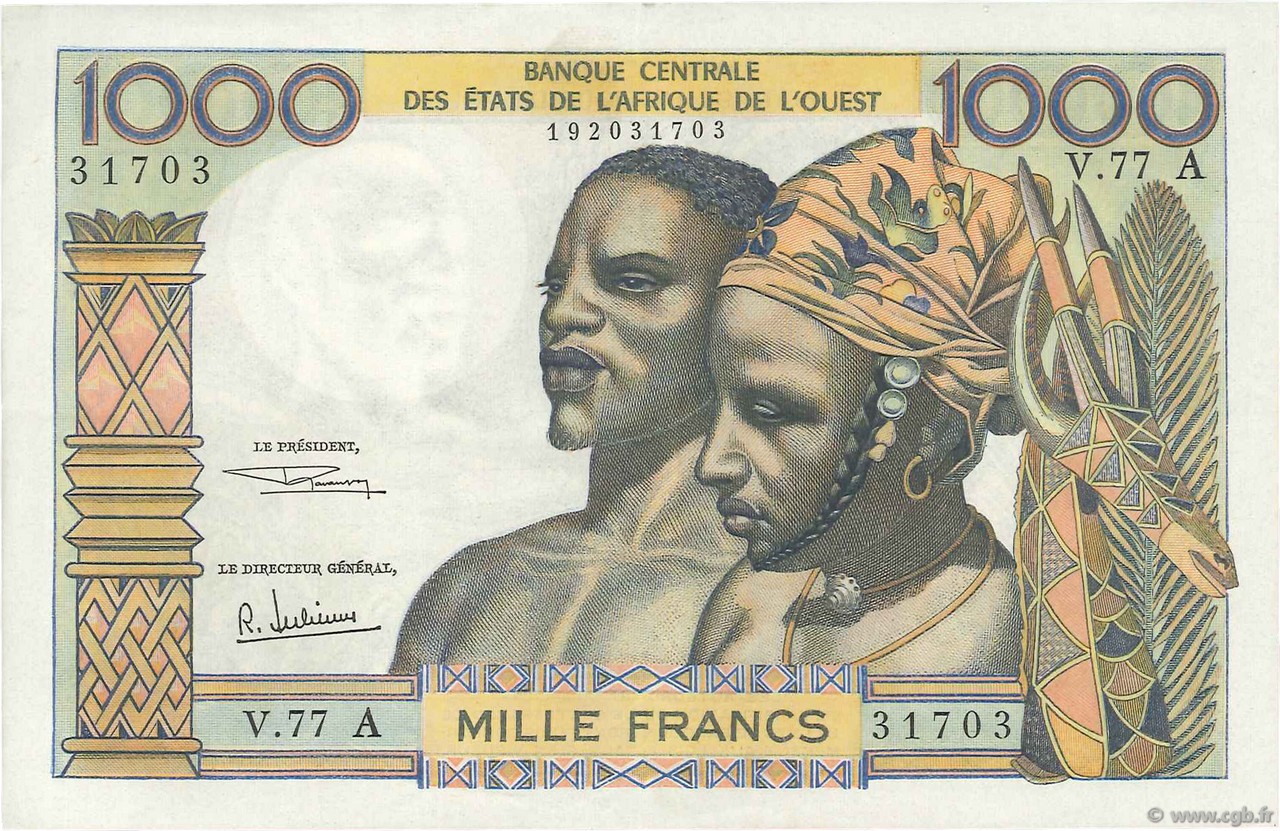 1000 Francs WEST AFRICAN STATES  1969 P.103Ag XF