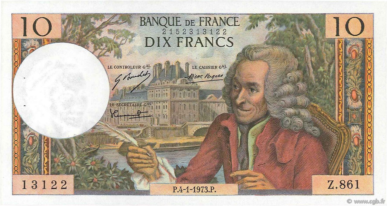 10 Francs VOLTAIRE FRANCE  1973 F.62.60 SUP+