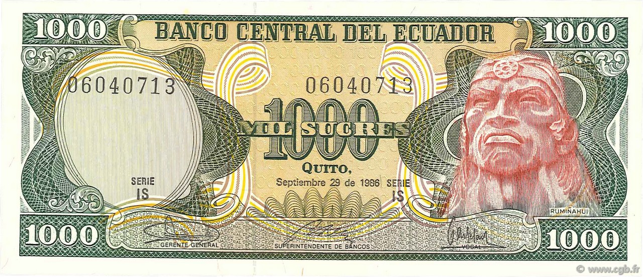 1000 Sucres ÉQUATEUR  1986 P.125a NEUF