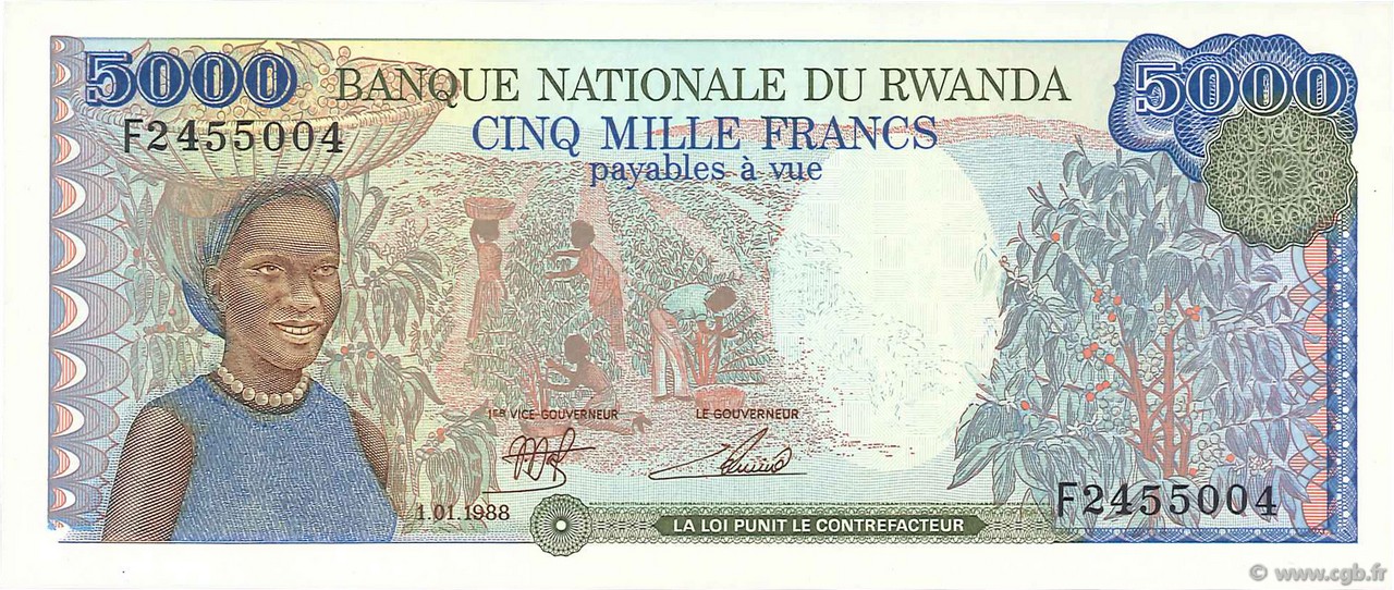 5000 Francs RWANDA  1988 P.22 NEUF
