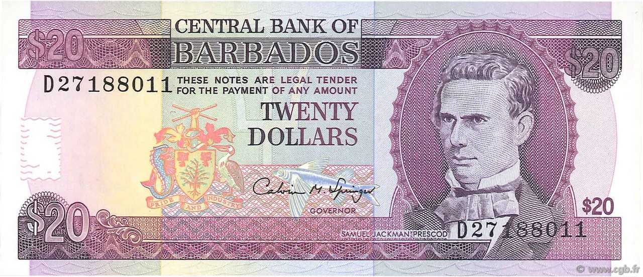 20 Dollars BARBADOS  1993 P.44 ST
