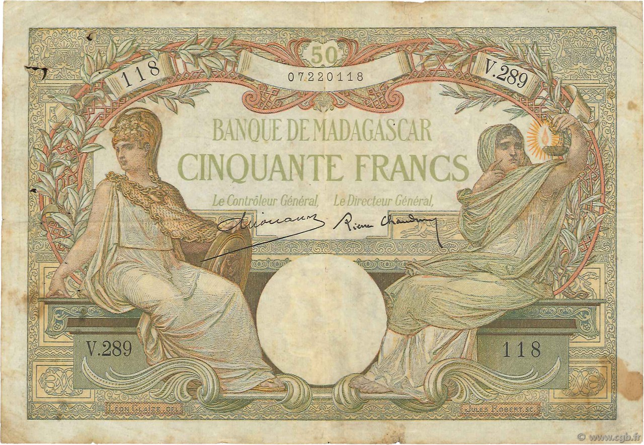 50 Francs MADAGASCAR  1937 P.038 q.MB