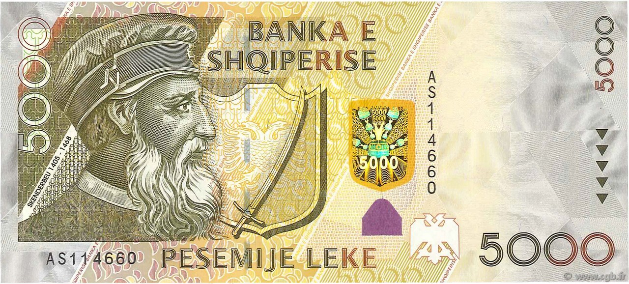 5000 Leke ALBANIA  2007 P.75a UNC