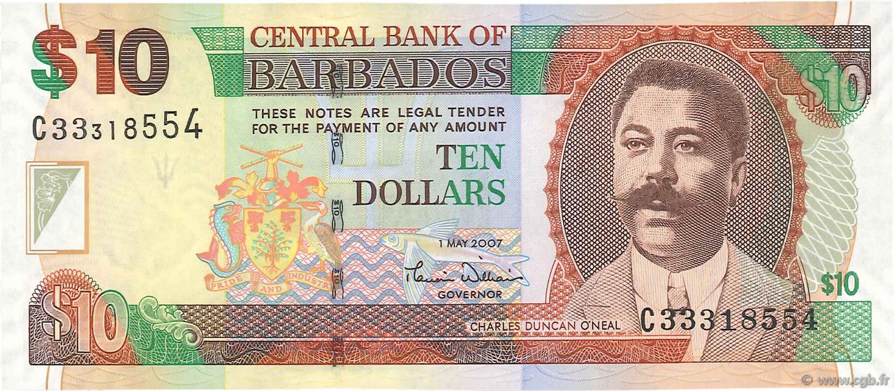 10 Dollars BARBADOS  2007 P.68a ST