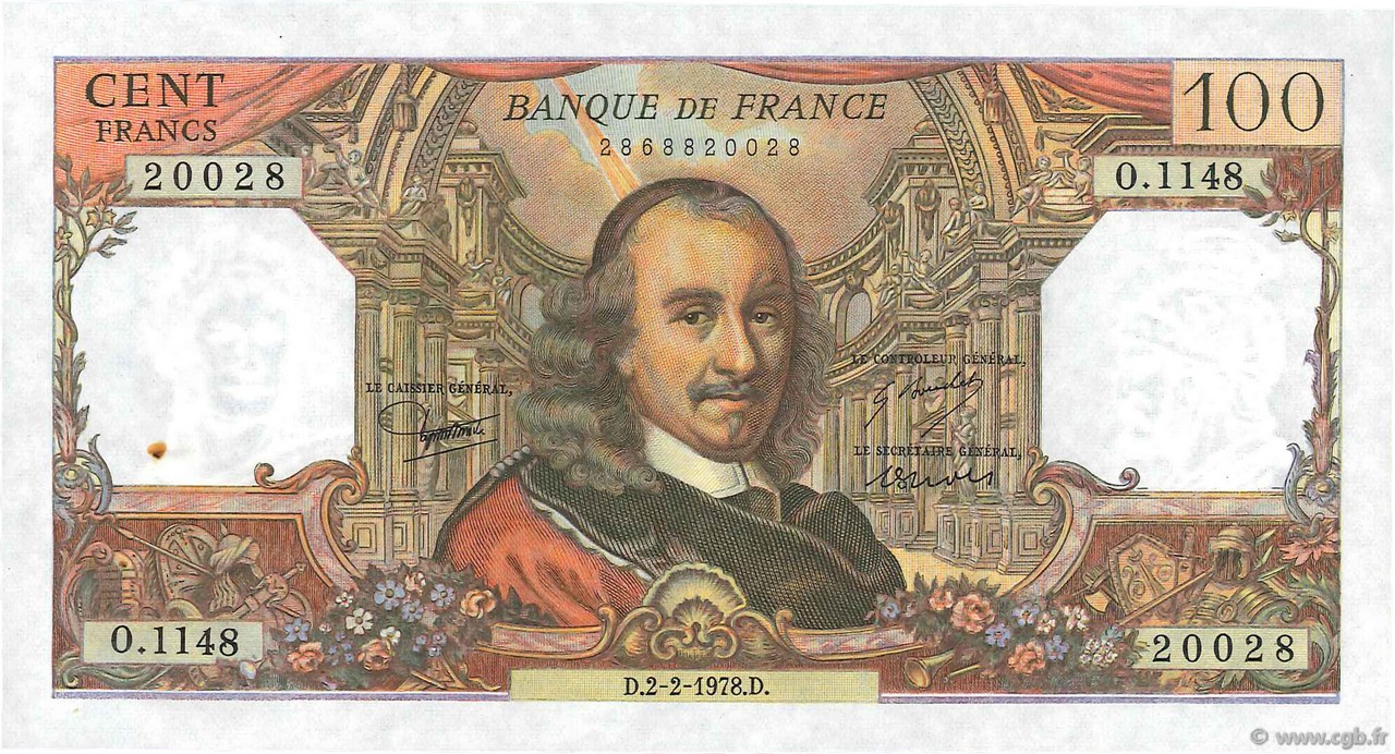 100 Francs CORNEILLE FRANCIA  1978 F.65.61 EBC+