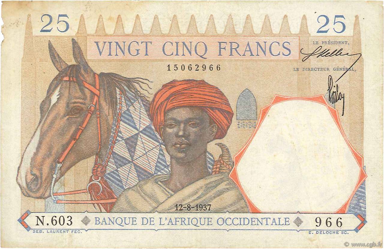 25 Francs FRENCH WEST AFRICA  1937 P.22 fSS