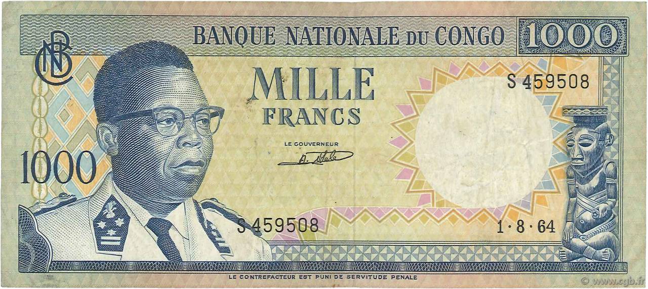 1000 Francs CONGO, DEMOCRATIC REPUBLIC  1964 P.008a F