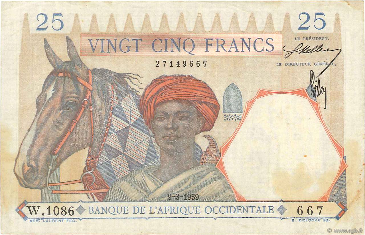 25 Francs FRENCH WEST AFRICA  1939 P.22 MBC