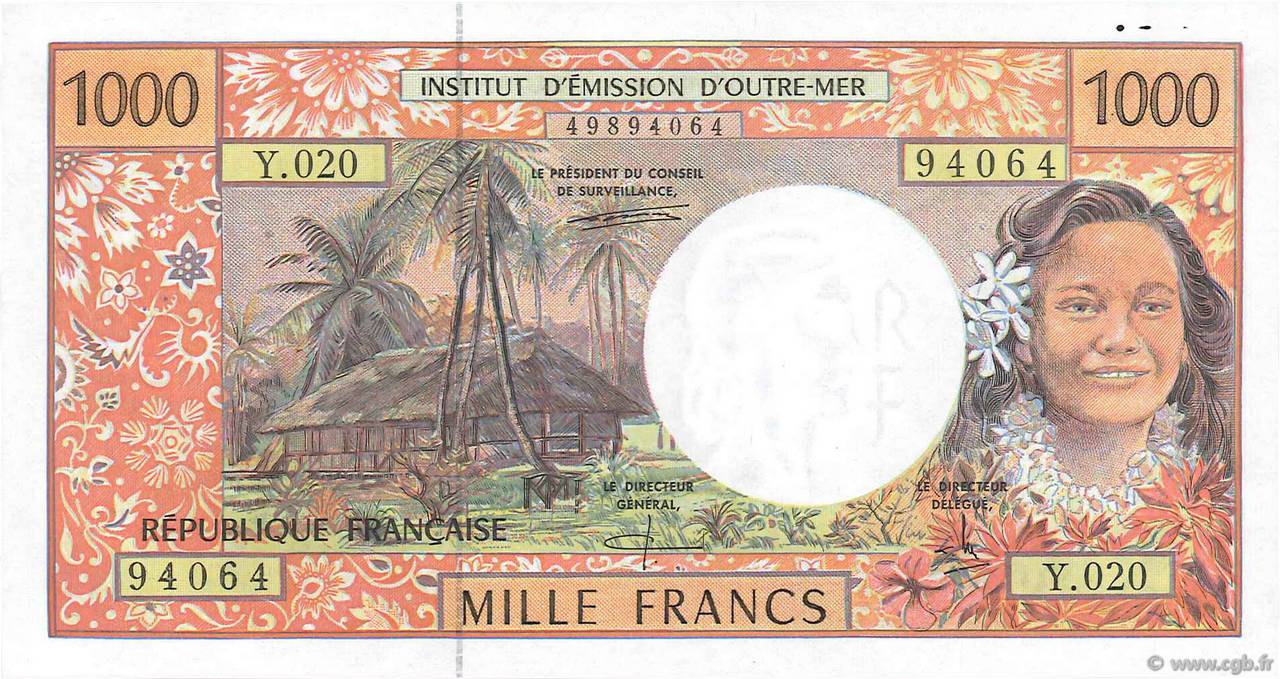 1000 Francs FRENCH PACIFIC TERRITORIES  1996 P.02b AU