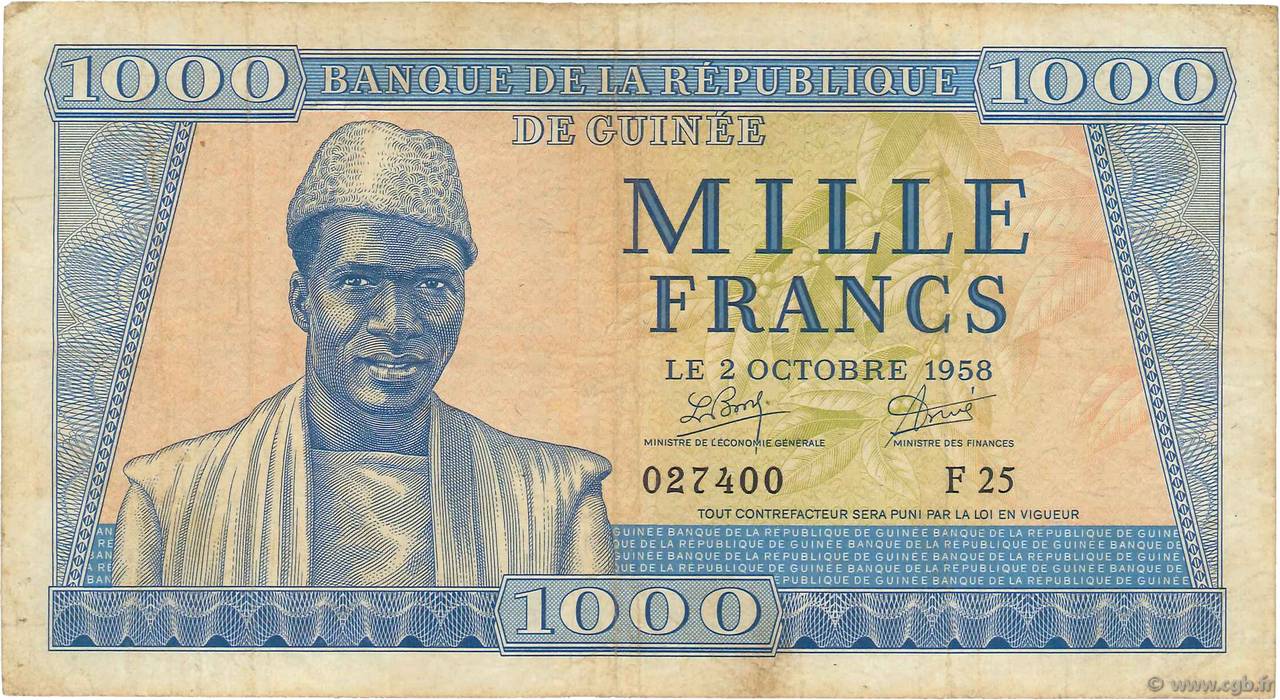 1000 Francs GUINEA  1958 P.09 S to SS