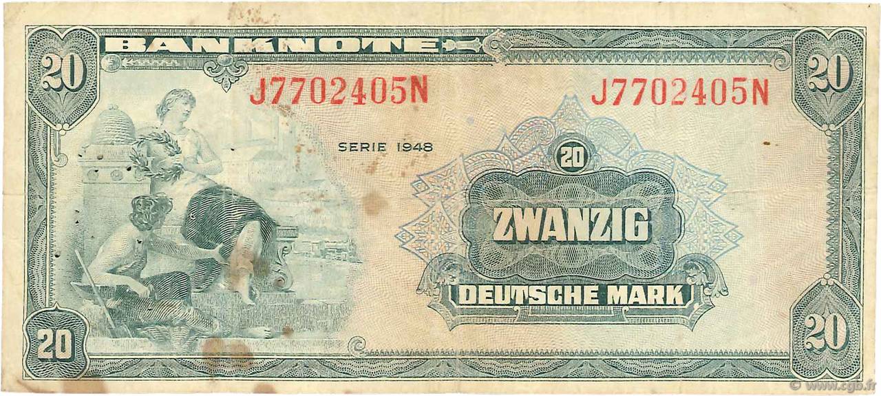 20 Deutsche Mark GERMAN FEDERAL REPUBLIC  1948 P.06a fS