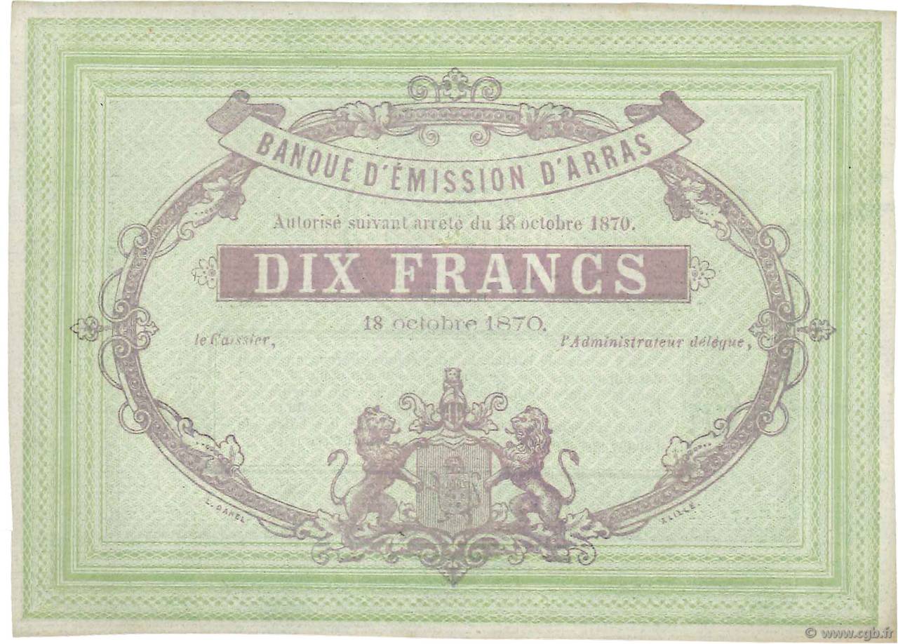 10 Francs Non émis FRANCE regionalismo e varie Arras 1870 JER.62.02C AU