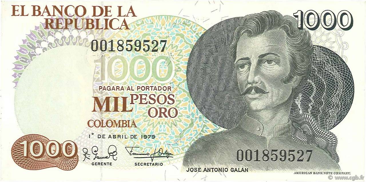 1000 Pesos Oro COLOMBIA  1979 P.421a UNC