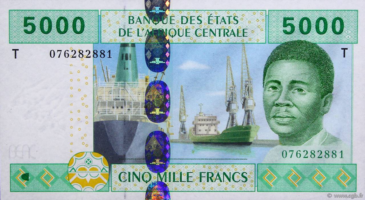 5000 Francs STATI DI L  AFRICA CENTRALE  2002 P.109T FDC