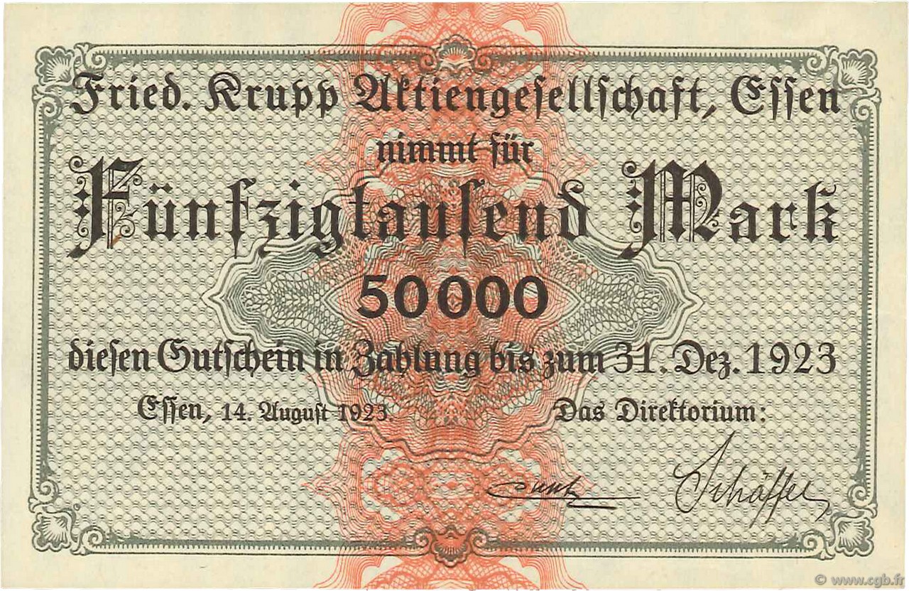 50000 Mark GERMANY Essen 1923  UNC-