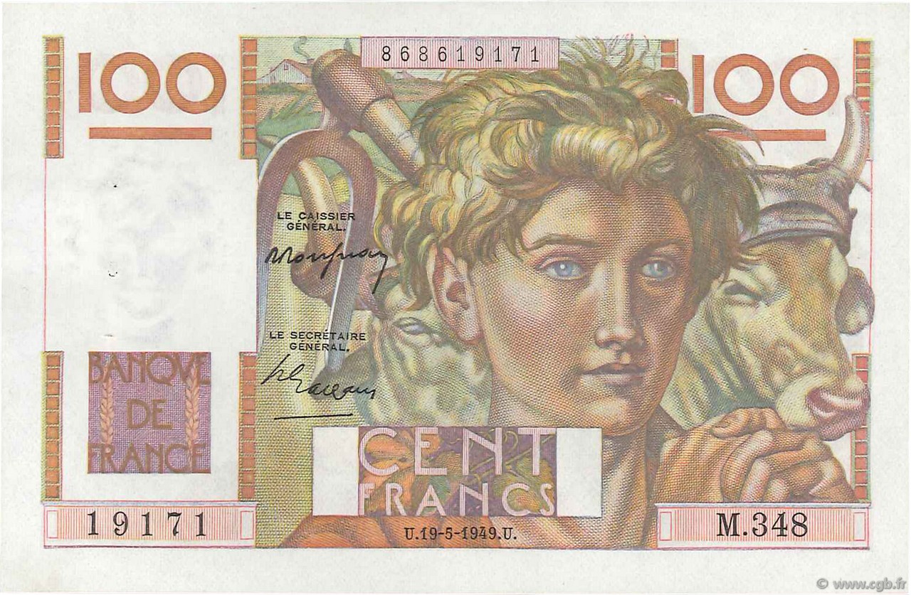 100 Francs JEUNE PAYSAN FRANCIA  1949 F.28.24 SPL+