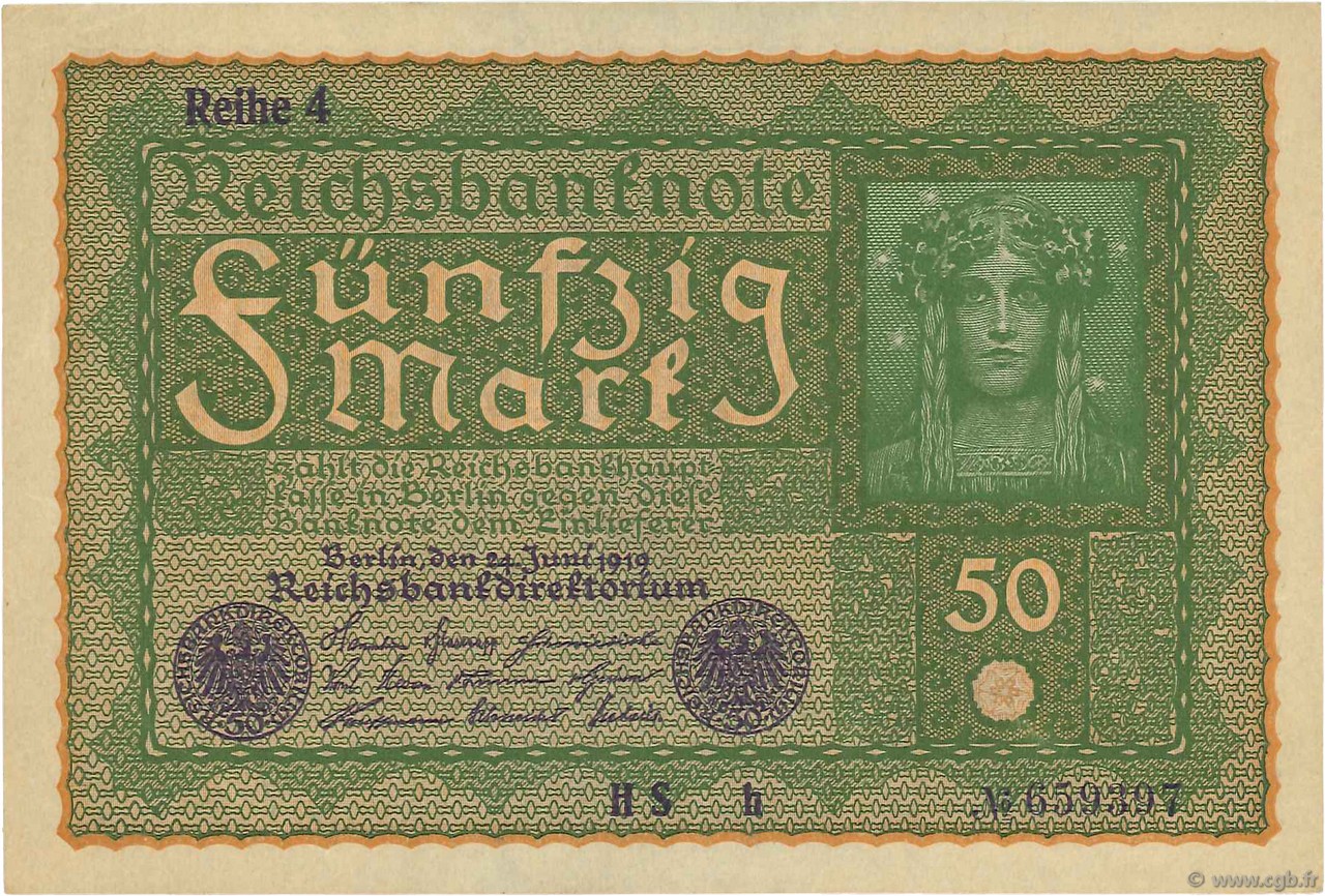 50 Mark GERMANY  1919 P.066 XF+