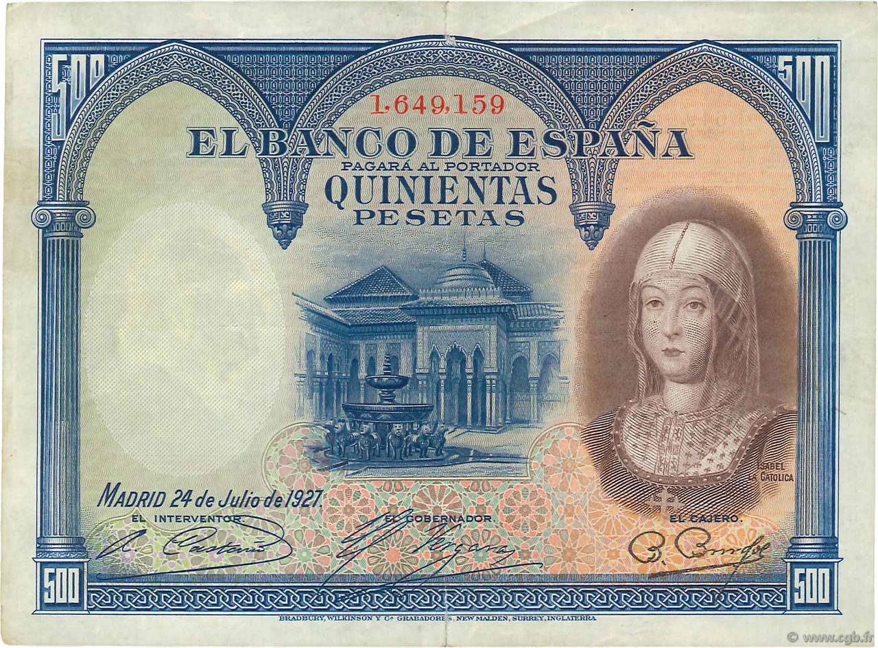 500 Pesetas SPANIEN  1927 P.073c fVZ