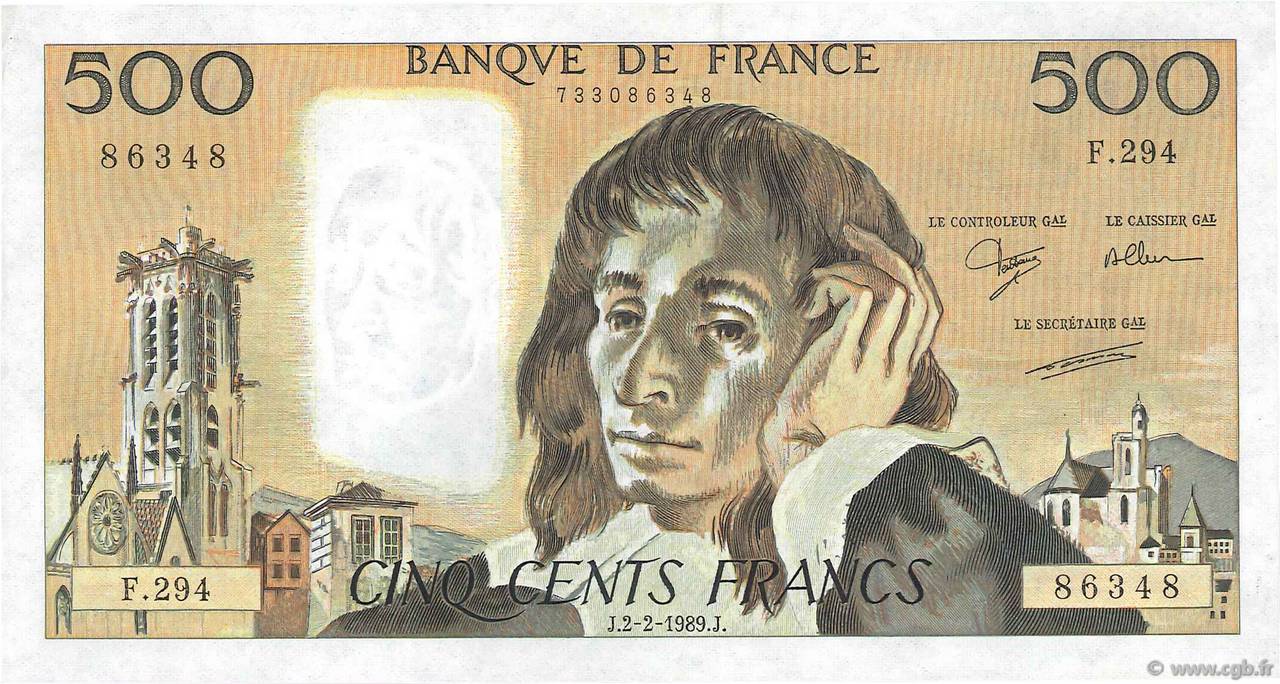 500 Francs PASCAL FRANCE  1989 F.71.40 AU