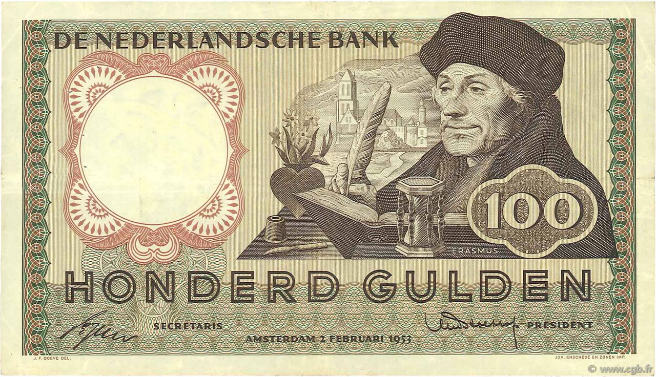 100 Gulden NETHERLANDS  1953 P.088 VF+