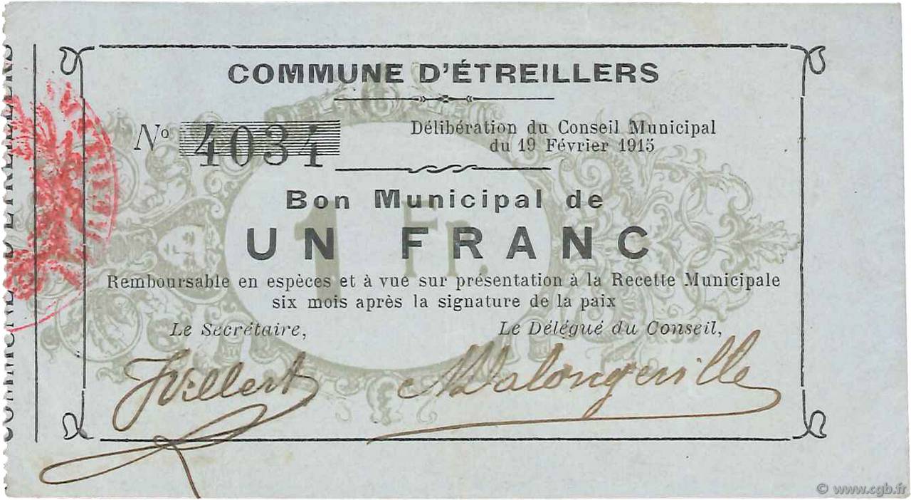 1 Franc FRANCE regionalism and various  1915 JP.02-0756 VF