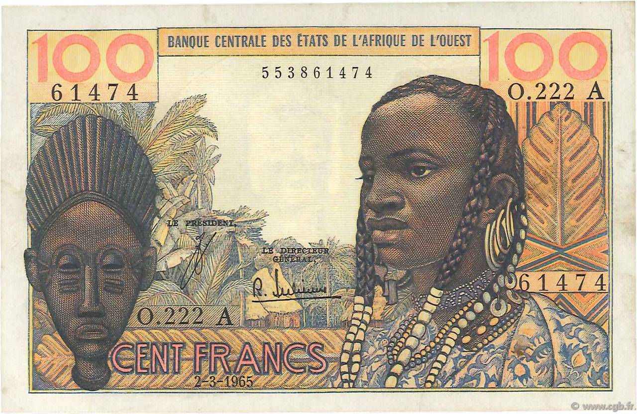 100 Francs WEST AFRICAN STATES  1965 P.101Ae XF+