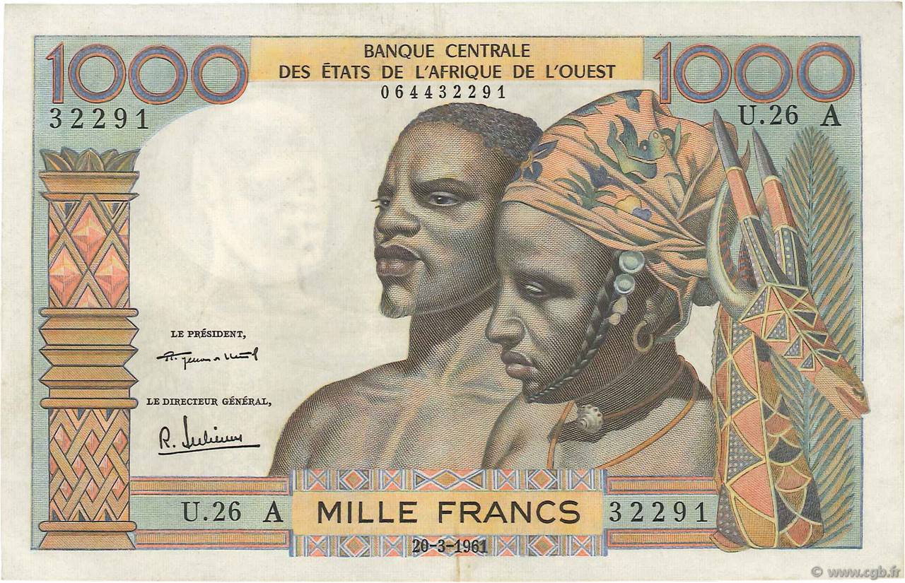 1000 Francs WEST AFRIKANISCHE STAATEN  1961 P.103Ab SS