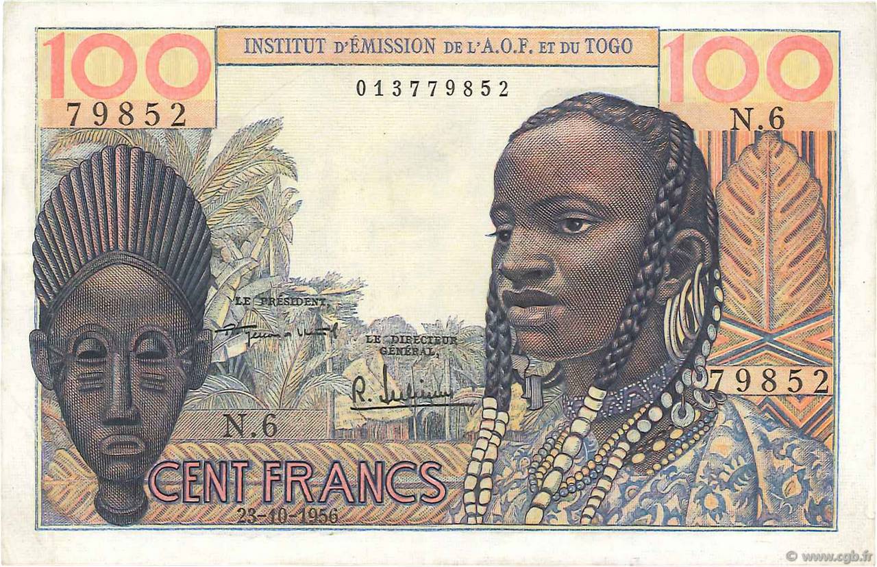 100 Francs FRENCH WEST AFRICA  1956 P.46 EBC