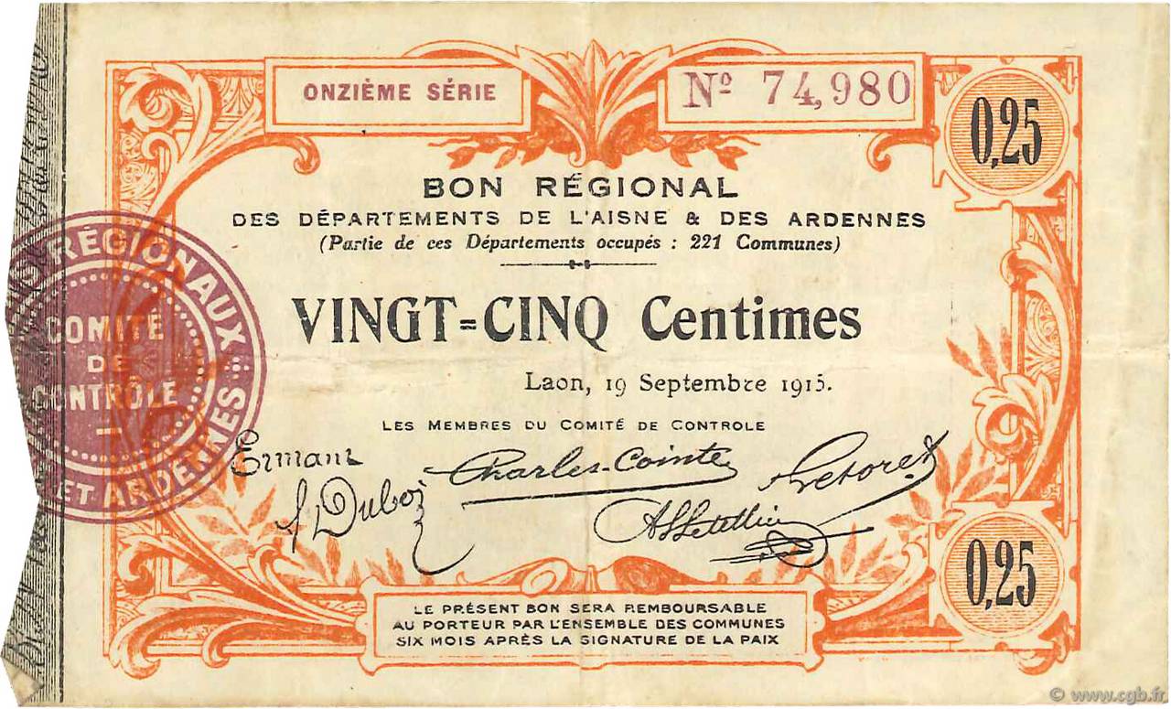 25 Centimes FRANCE regionalism and various  1915 JP.02-1300 VF