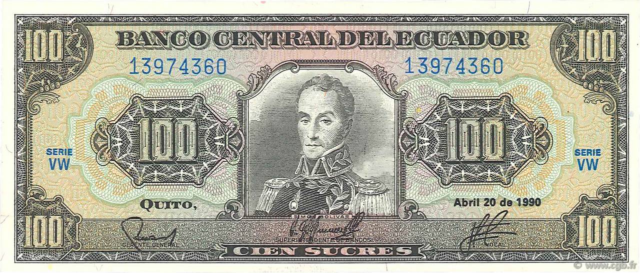 100 Sucres ECUADOR  1990 P.123 FDC