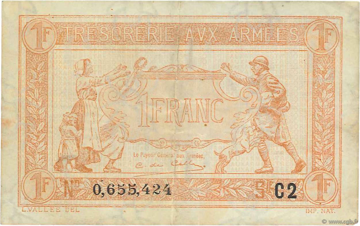 1 Franc TRÉSORERIE AUX ARMÉES 1919 FRANCIA  1919 VF.04.16 MBC