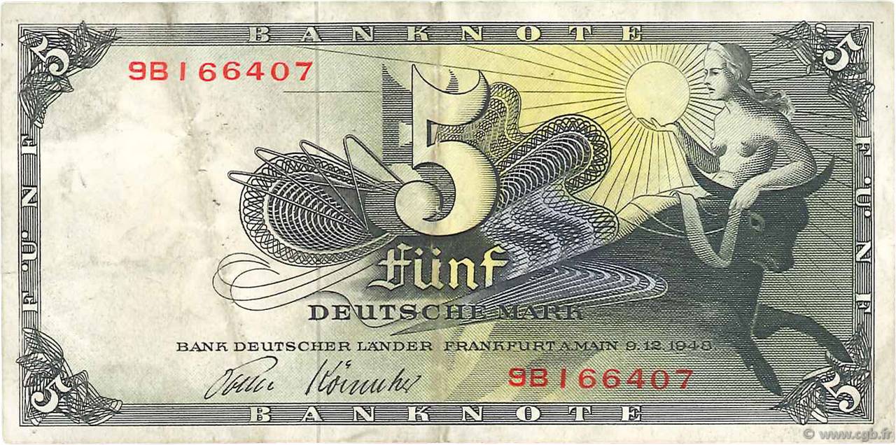 5 Deutsche Mark GERMAN FEDERAL REPUBLIC  1948 P.13i MBC