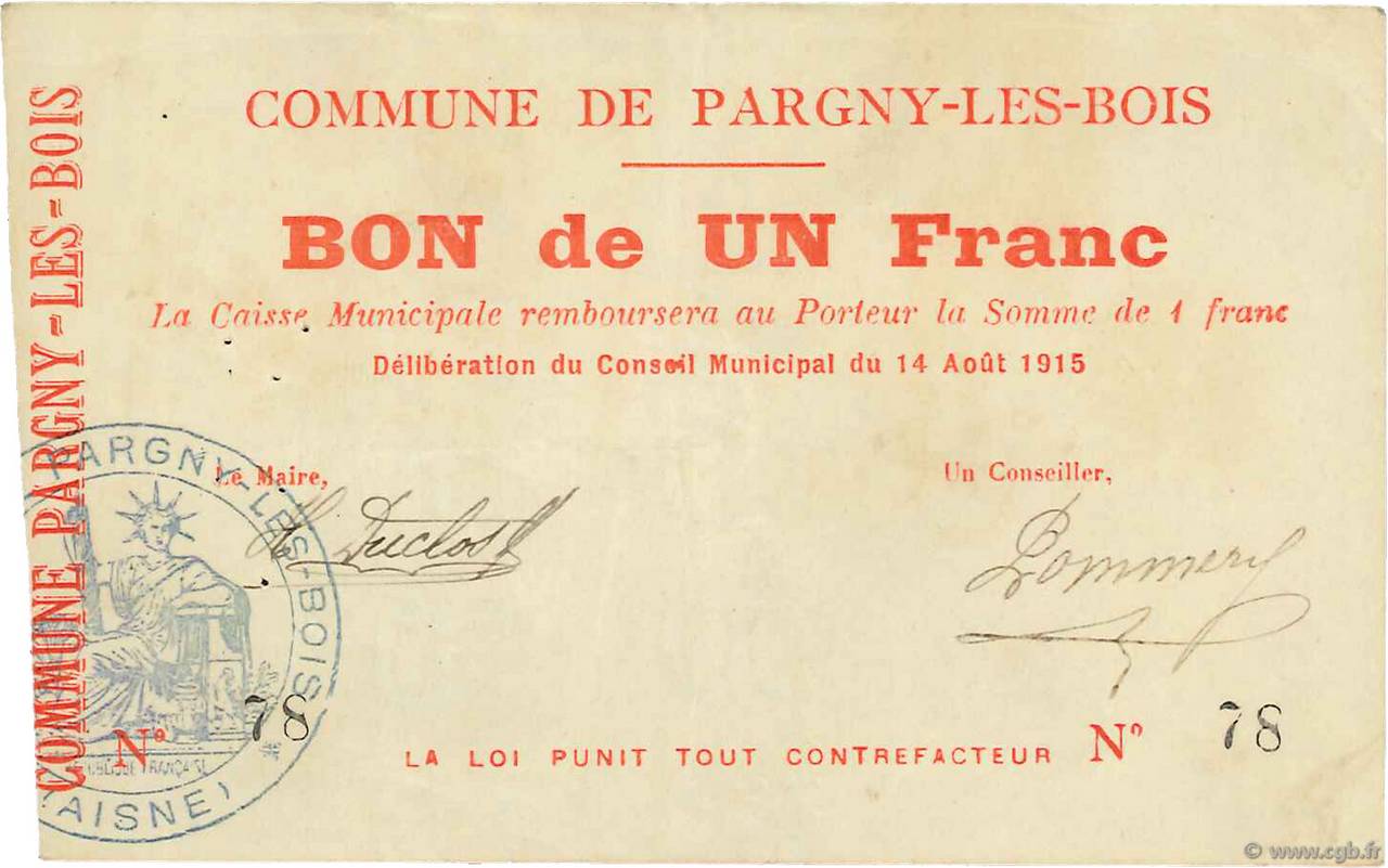 1 Franc FRANCE regionalism and miscellaneous  1915 JP.02-1744 VF