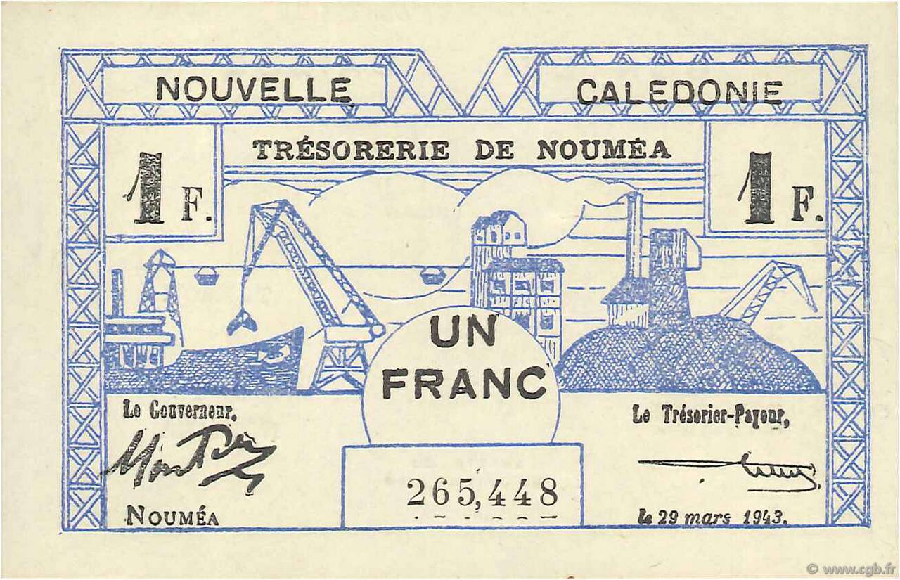 1 Franc NEW CALEDONIA  1943 P.55b XF