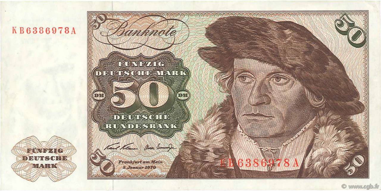50 Deutsche Mark GERMAN FEDERAL REPUBLIC  1970 P.33a VF+