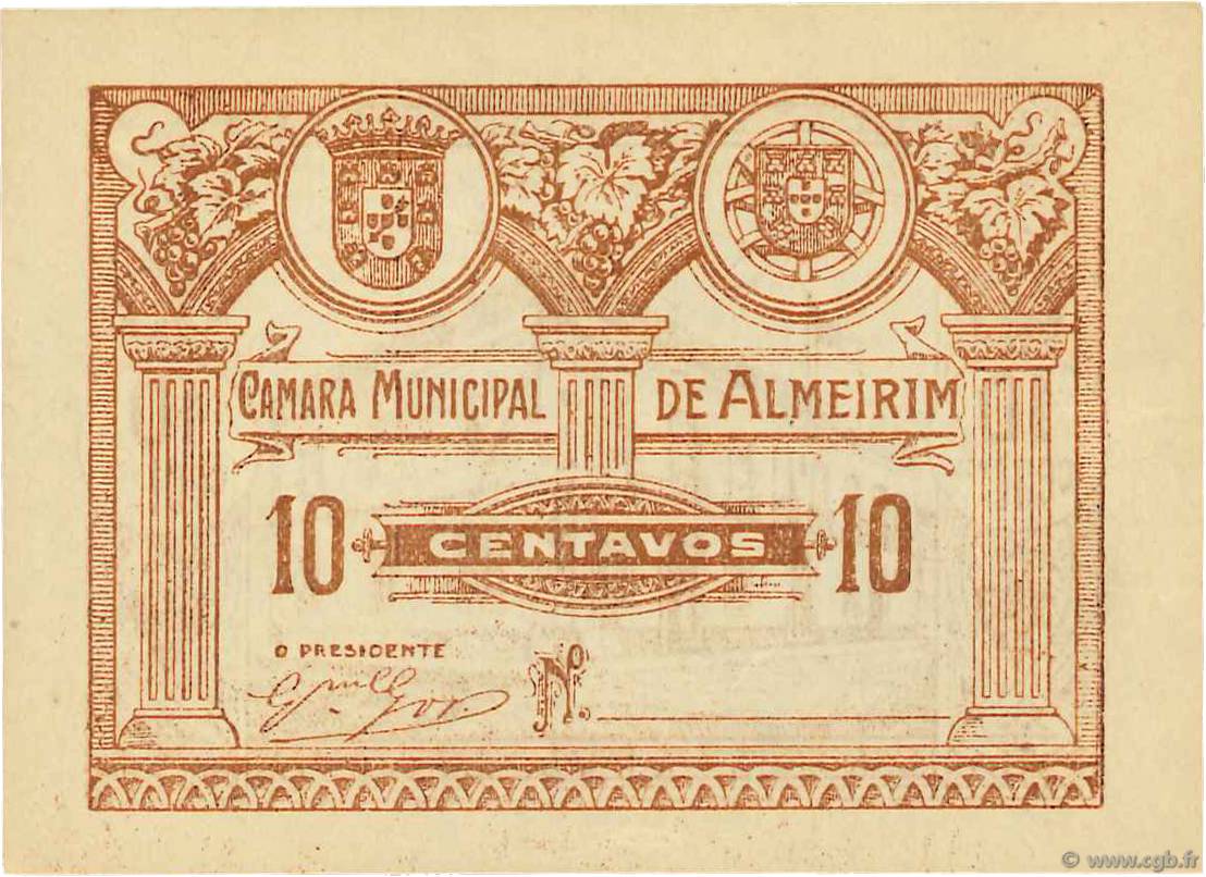 10 Centavos PORTUGAL Almeirim 1920  fST+