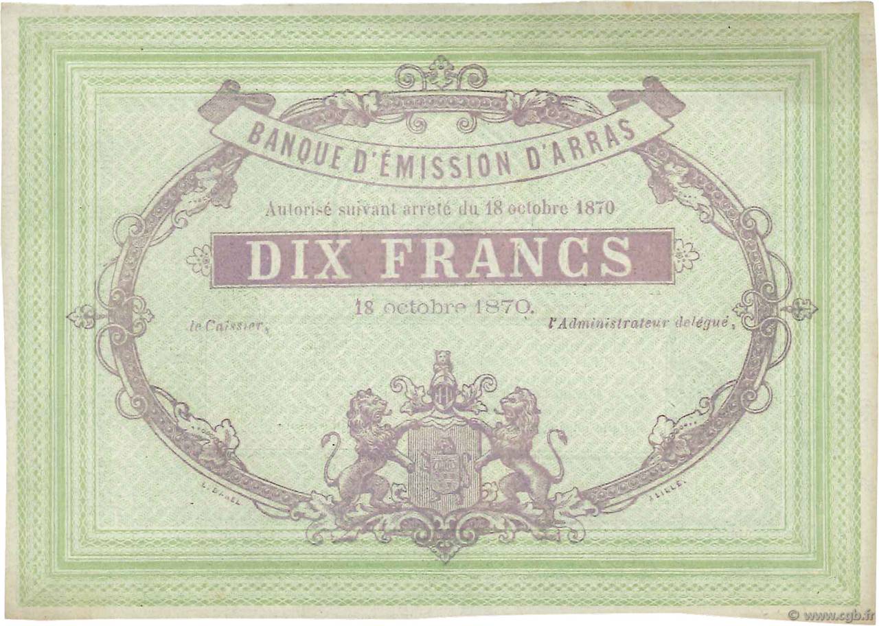 10 Francs Non émis FRANCE regionalismo y varios Arras 1870 JER.62.02C SC
