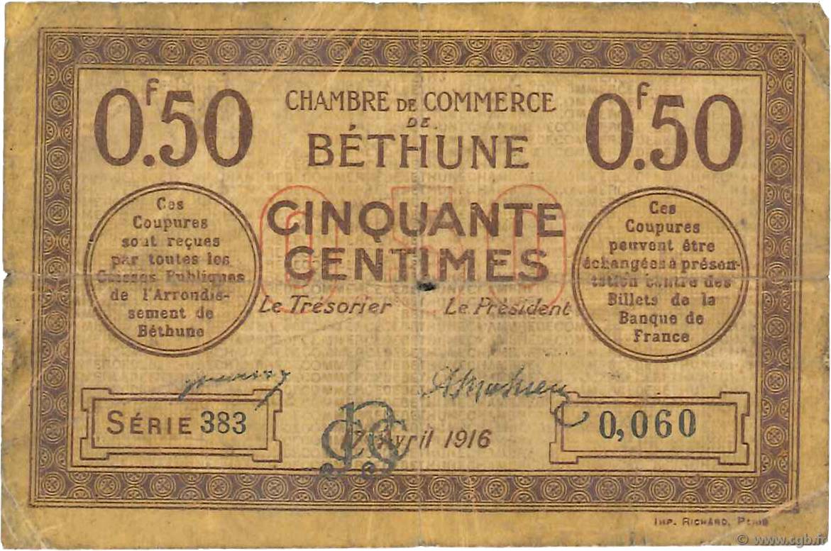 50 Centimes FRANCE regionalism and miscellaneous Béthune 1916 JP.026.15 F-