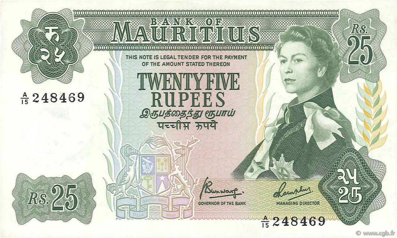 25 Rupees MAURITIUS  1967 P.32b VZ