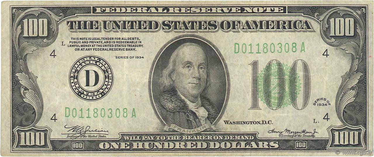 100 Dollars STATI UNITI D AMERICA Cleveland 1934 P.433D q.BB